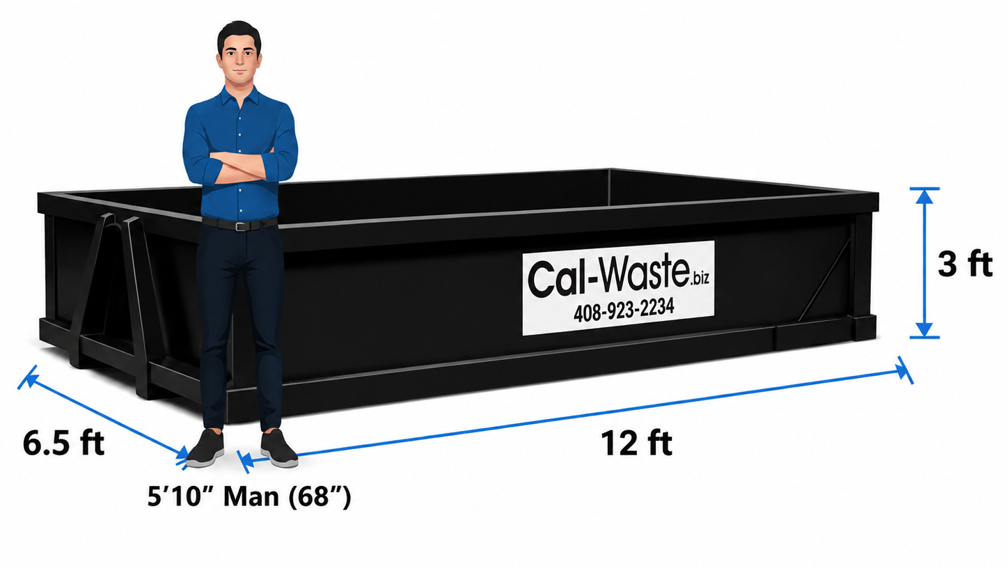 Cal-Waste low-sided concrete and rubble bin, 12 by 6.5 feet with 3 foot walls